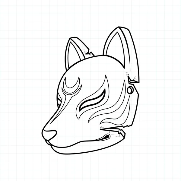 Japanese Kitsune Mask Coling Page Vector Illustration Eps — 스톡 벡터