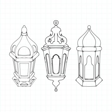 El çizimi Ramazan kareem fener vektör çizimi
