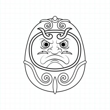 El çizimi Daruma bebek boyama sayfası, Vektör illüstrasyon bölümleri. 10