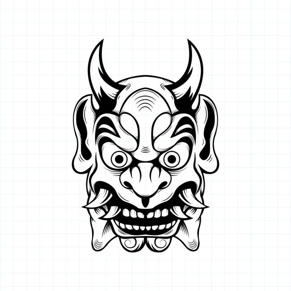 Mão Desenhada Japonês Oni Demônio Máscara Página Para Colorir Vector — Vetor de Stock