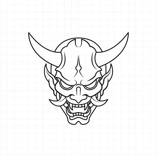 Mão Desenhada Japonês Oni Demônio Máscara Página Para Colorir Vector — Vetor de Stock