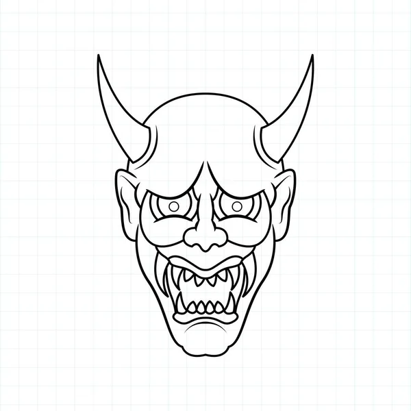 Handgetekende Japanse Oni Demon Masker Kleurplaat Vector Illustratie Eps — Stockvector