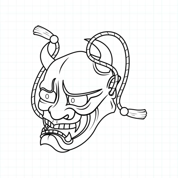 Hand Ritade Japanska Oni Demon Mask Färg Sida Vektor Illustration — Stock vektor