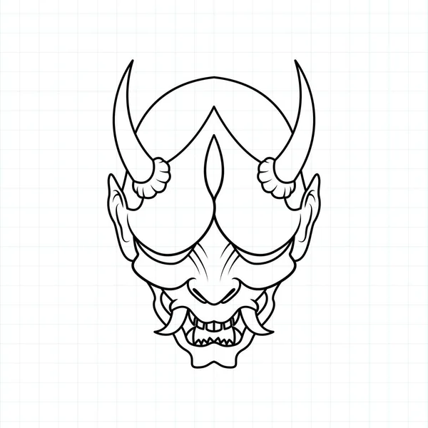 Dibujado Mano Japonés Oni Máscara Demonio Para Colorear Página Vector — Vector de stock