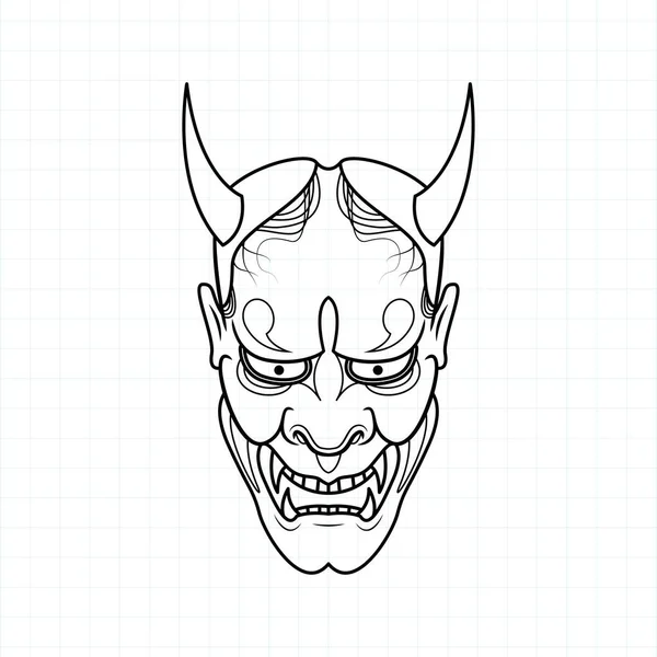 Mão Desenhada Japonês Oni Demônio Máscara Página Para Colorir Vector —  Vetores de Stock