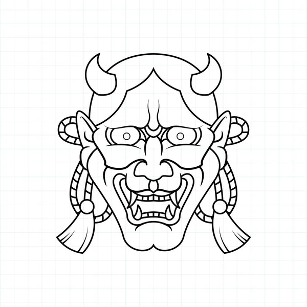 Tras Manual Japonez Oni Demon Masca Colorat Pagina Ilustrație Vectorială — Vector de stoc