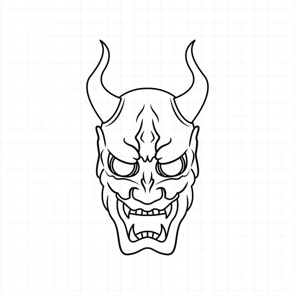 Dibujado Mano Japonés Oni Máscara Demonio Para Colorear Página Vector — Vector de stock