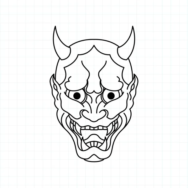 Hand Drawn Japanese Oni Demon Mask Coloring Page Vector Illustration — Stock Vector