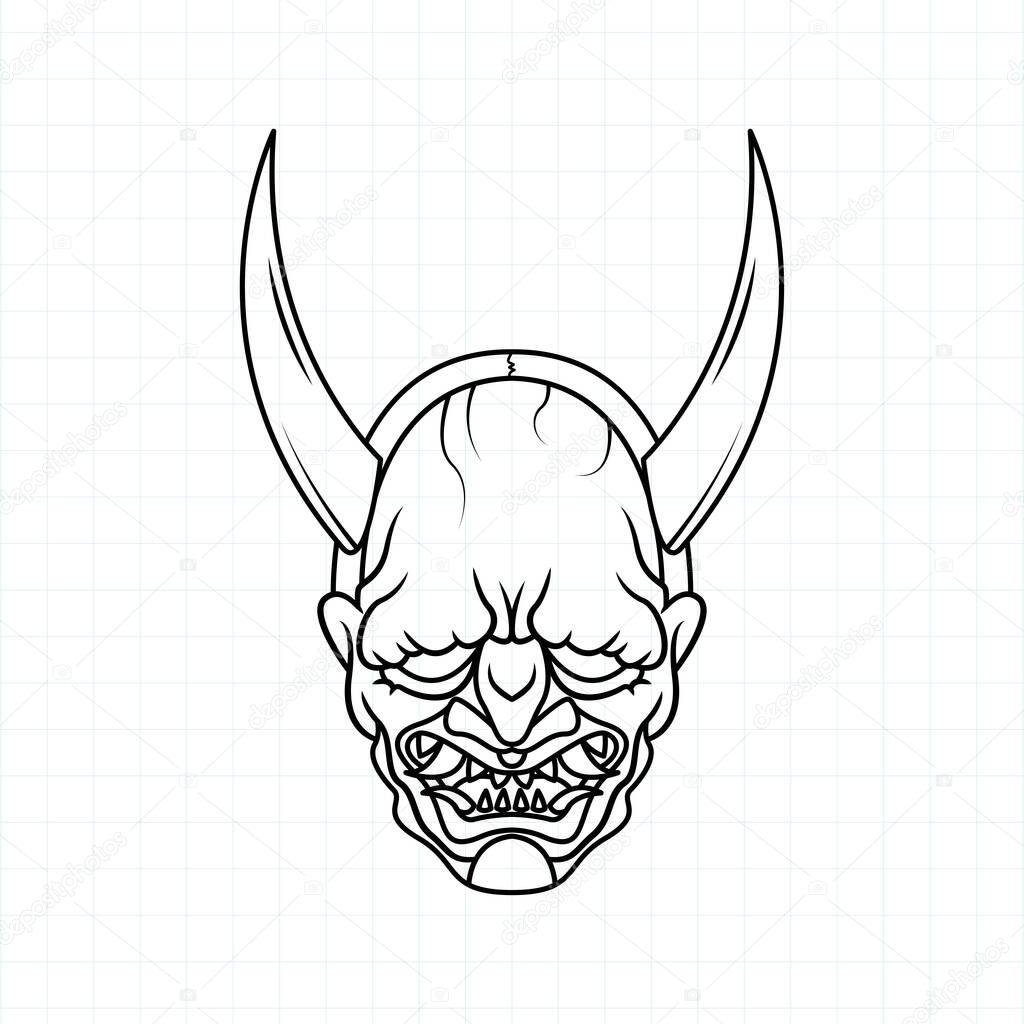 Hand drawn Japanese Oni demon mask coloring page, Vector illustration eps.10