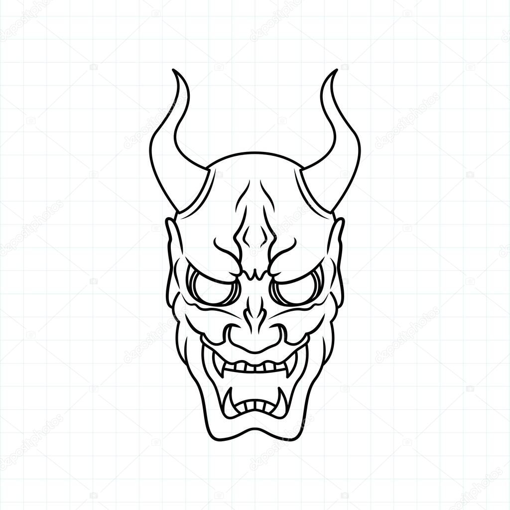 Hand drawn Japanese Oni demon mask coloring page, Vector illustration eps.10