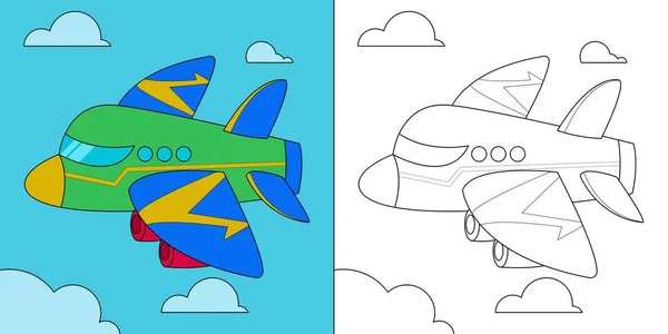 Plano Cielo Adecuado Para Colorear Ilustración Vectores Página Para Niños — Vector de stock