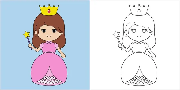 Princesa Bonita Adequado Para Crianças Colorir Página Vetor Ilustração — Vetor de Stock