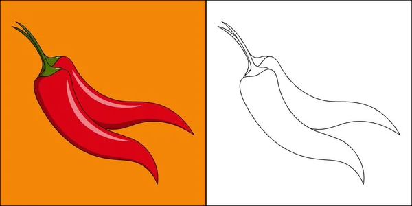 Pimienta Roja Adecuada Para Colorear Ilustración Vectorial Página Los Niños — Vector de stock