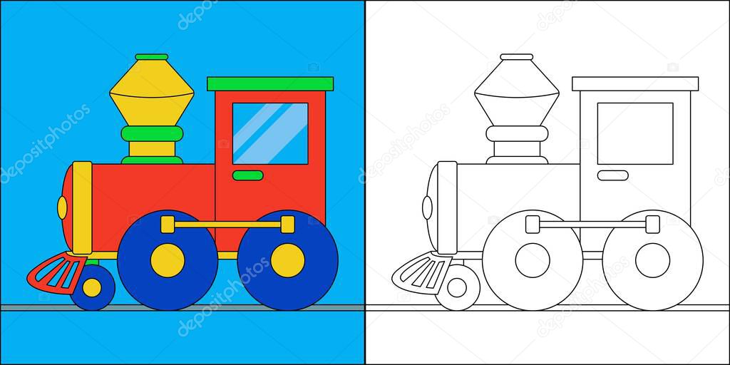 Toy train suitable for children's coloring page vector illustration