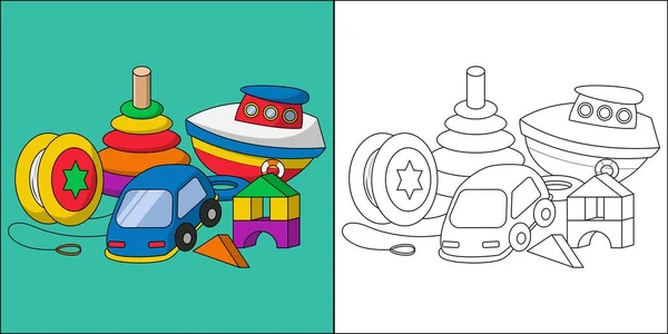 Coleção Brinquedos Adequados Para Ilustração Vetor Página Coloração Infantil —  Vetores de Stock