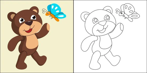 可爱的熊和蝴蝶适合儿童的彩色页面矢量插图 — 图库矢量图片