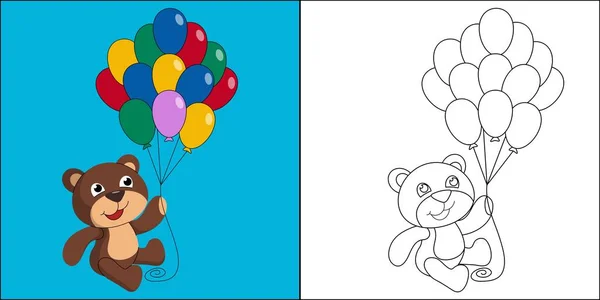 Cute Bear Holding Colorful Balloons Suitable Children Coloring Page Vector — Wektor stockowy