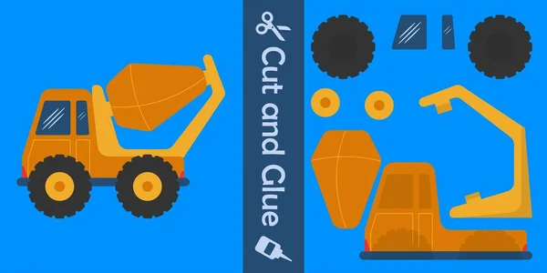 Betonmischwagen Bildungspapierspiel Für Kinder Ausschneiden Und Kleben Vektorillustration — Stockvektor