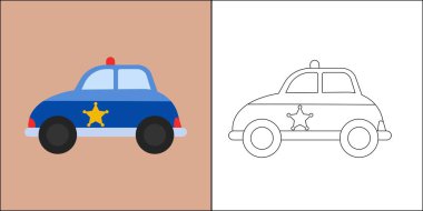 Çocuk boyama sayfası illüstrasyonu için uygun bir polis arabası
