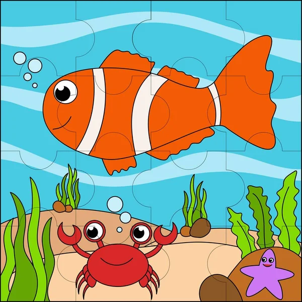 Clown Fish Crab Sea Suitable Children Puzzle Vector Illustration — стоковый вектор