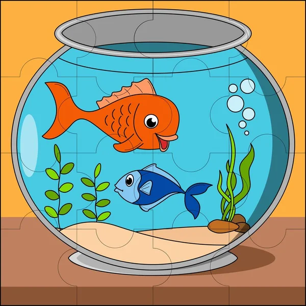 子供のパズルベクトルイラストに適した水槽の淡水魚 — ストックベクタ