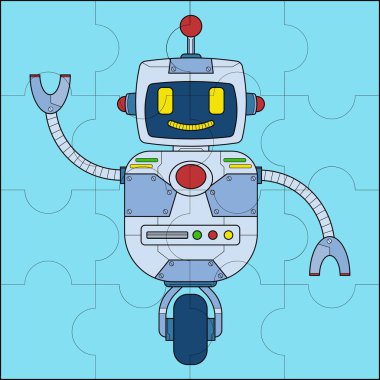 Wheeled robot suitable for children's puzzle vector illustration
