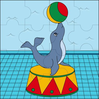 Çocuk yapboz çizimi için uygun fok sirki gösterisi