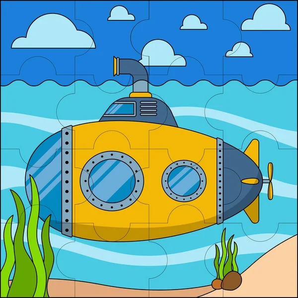 Submarino Mar Adecuado Para Los Niños Rompecabezas Vector Ilustración — Vector de stock