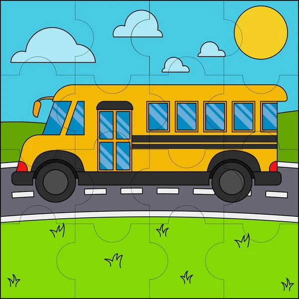 School Bus Suitable Children Puzzle Vector Illustration — 스톡 벡터