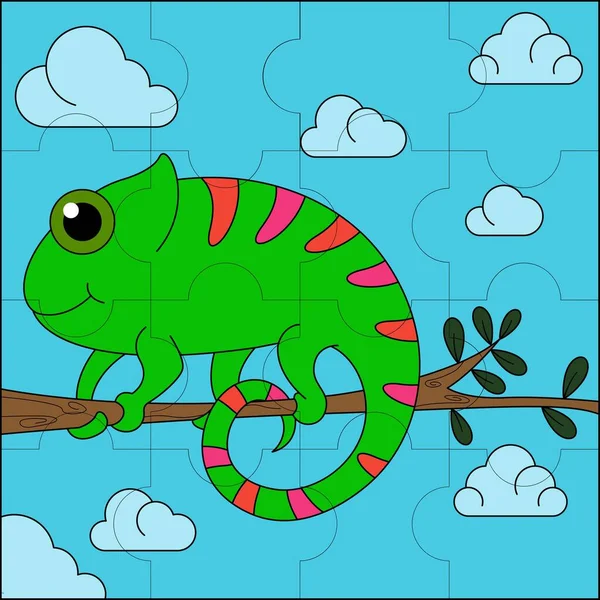 仙人掌蜥蜴适用于儿童拼图矢量图解 — 图库矢量图片