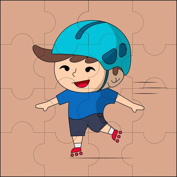 Cute Boy Playing Roller Skates Suitable Children Puzzle Vector Illustration — Stock Vector