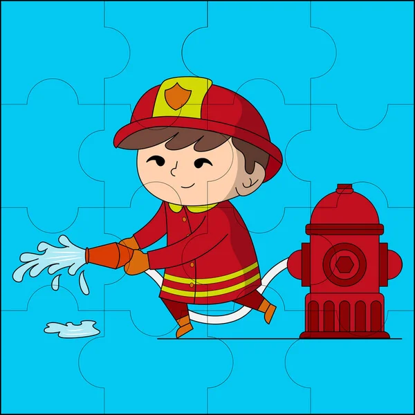 Милий Хлопчик Пожежник Підходить Дитячої Головоломки Векторні Ілюстрації — стоковий вектор