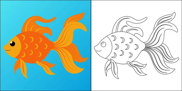 Goldfish Suitable Children Coloring Page Vector Illustration — стоковый вектор
