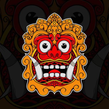 El çizimi Balili barong maskeli vektör çizimi