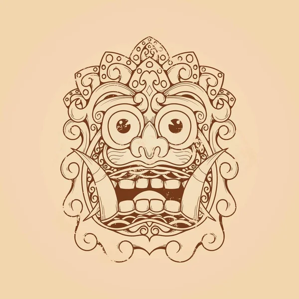 Balinese Barong Mask Grunge Texture Vector Illustration — Stock Vector