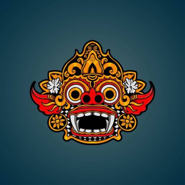 El çizimi Balili barong maskeli vektör çizimi