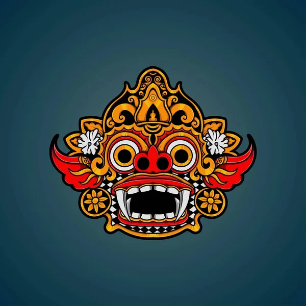 Mão Desenhada Balinese Barong Máscara Vetor Ilustração — Vetor de Stock