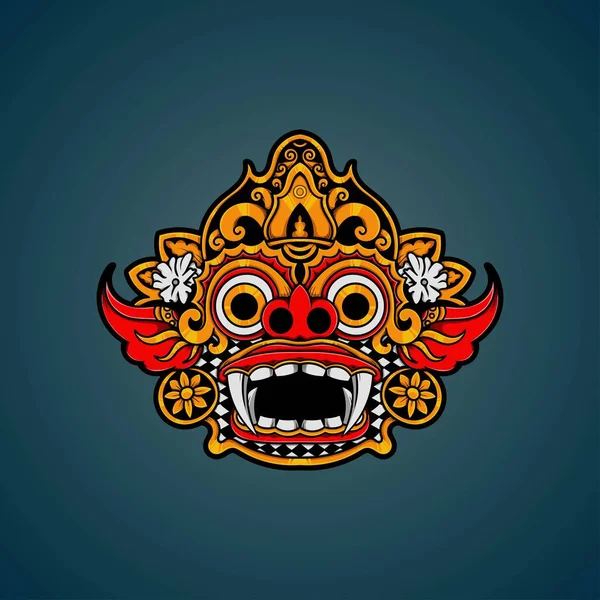 Illustrazione Vettoriale Della Maschera Del Barong Balinese Disegnata Mano Grafiche Vettoriali