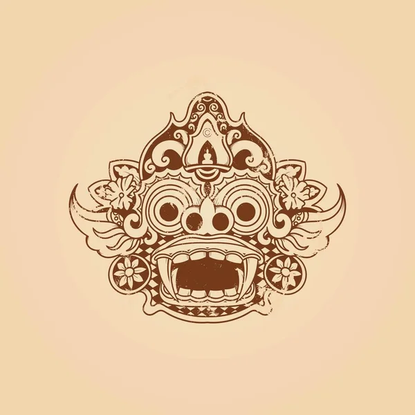 Balinés Barong Máscara Grunge Textura Vector Ilustración — Vector de stock