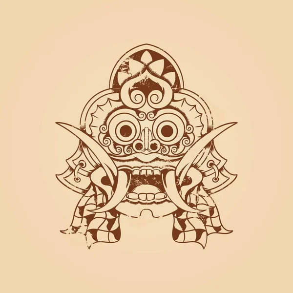 Balinese Barong Máscara Grunge Textura Vetor Ilustração — Vetor de Stock