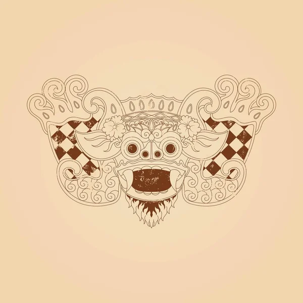 Balinese Barong Máscara Grunge Textura Vetor Ilustração — Vetor de Stock
