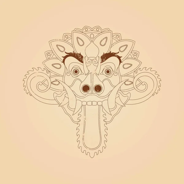Balinese Barong Máscara Grunge Textura Vetor Ilustração — Vetor de Stock