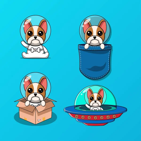 Leuke Astronaut Hond Set Vector Illustratie — Stockvector