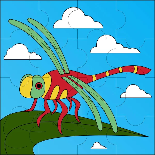 Beautiful Dragonfly Suitable Children Puzzle Vector Illustration — Archivo Imágenes Vectoriales