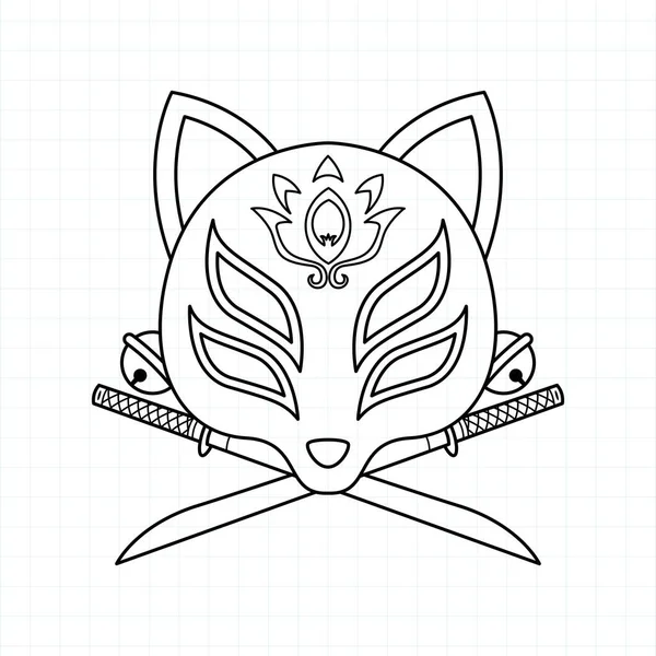 Japanska Kitsune Mask Färg Sida Vector Illustration Eps — Stock vektor