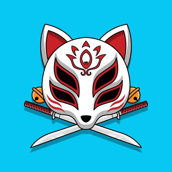 Maschera Giapponese Kitsune Con Spada Katana Illustrazione Vettoriale Eps Vettoriale Stock