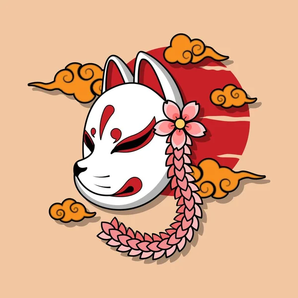 Японская Маска Кицунэ Цветком Сакуры — стоковый вектор