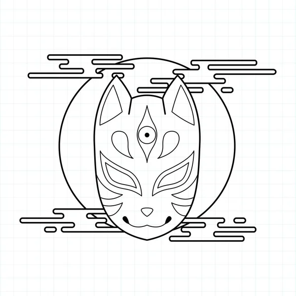 Japanese Kitsune Mask Coloring Page Vector Illustration Eps — Stock Vector