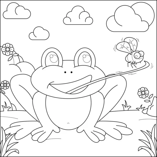 Frogs Prey Insects Suitable Children Coloring Page Vector Illustration — 图库矢量图片