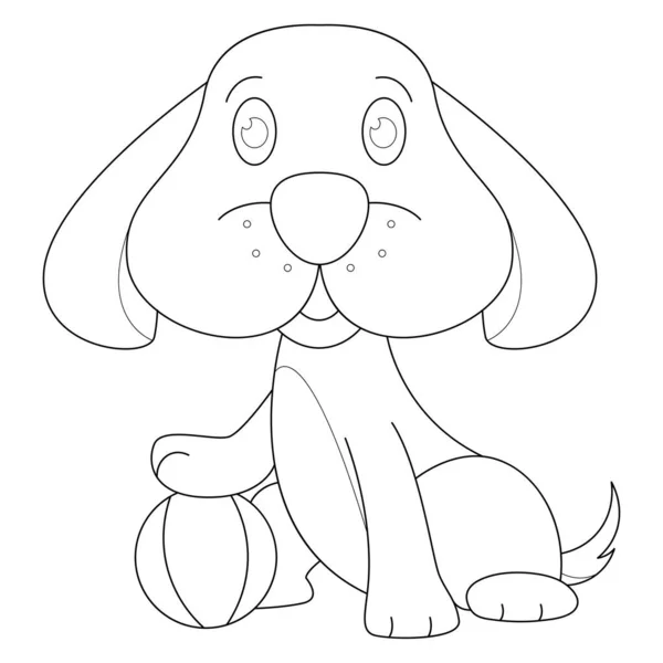Cute Dog Holding Ball Suitable Children Coloring Page Vector Illustration — Vector de stock